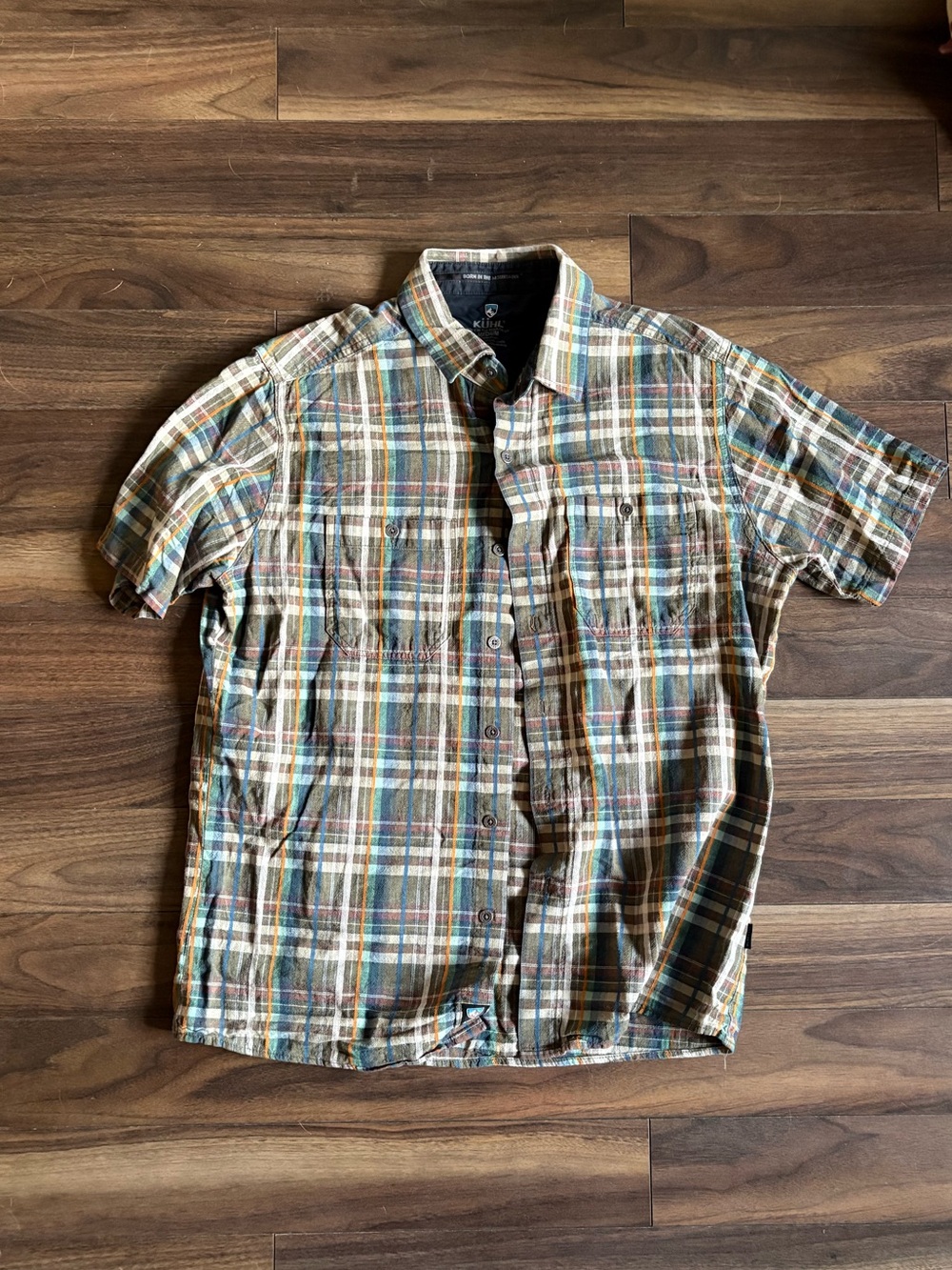 Kuhl Men's Short-Sleeve Plaid Button-Down Shirt - Green, Brown, Cream